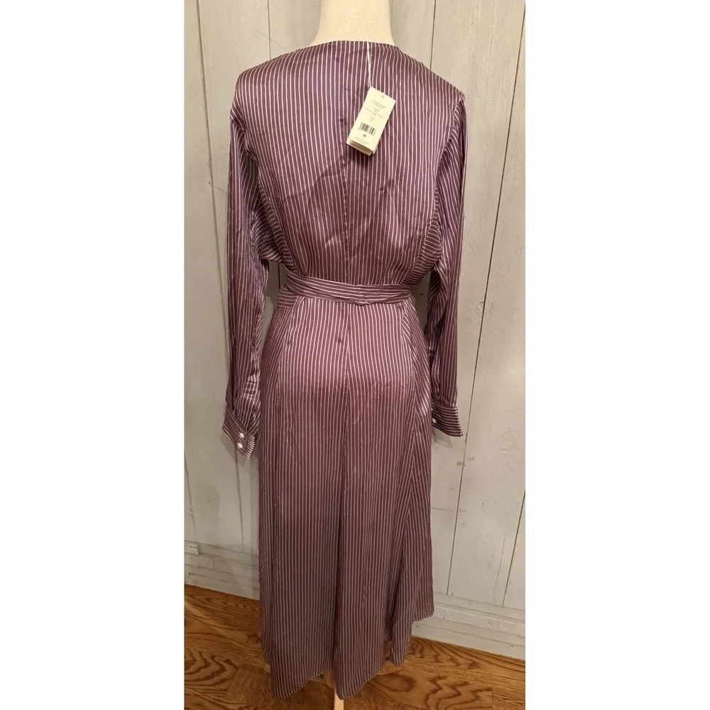 Tory Burch Purple Striped Candystripe Viscose Shirt dress Belt Tie New Sz-6 898$